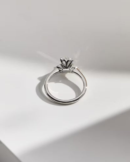 Oval Cut Moissanite Three Stone Engagement Ring – 14K Solid Gold Lab Grown Diamond RinG