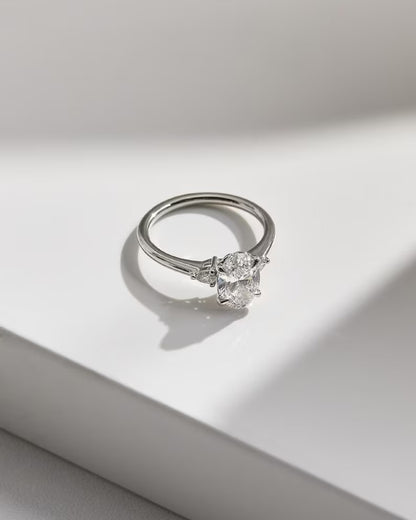 Oval Cut Moissanite Three Stone Engagement Ring – 14K Solid Gold Lab Grown Diamond RinG