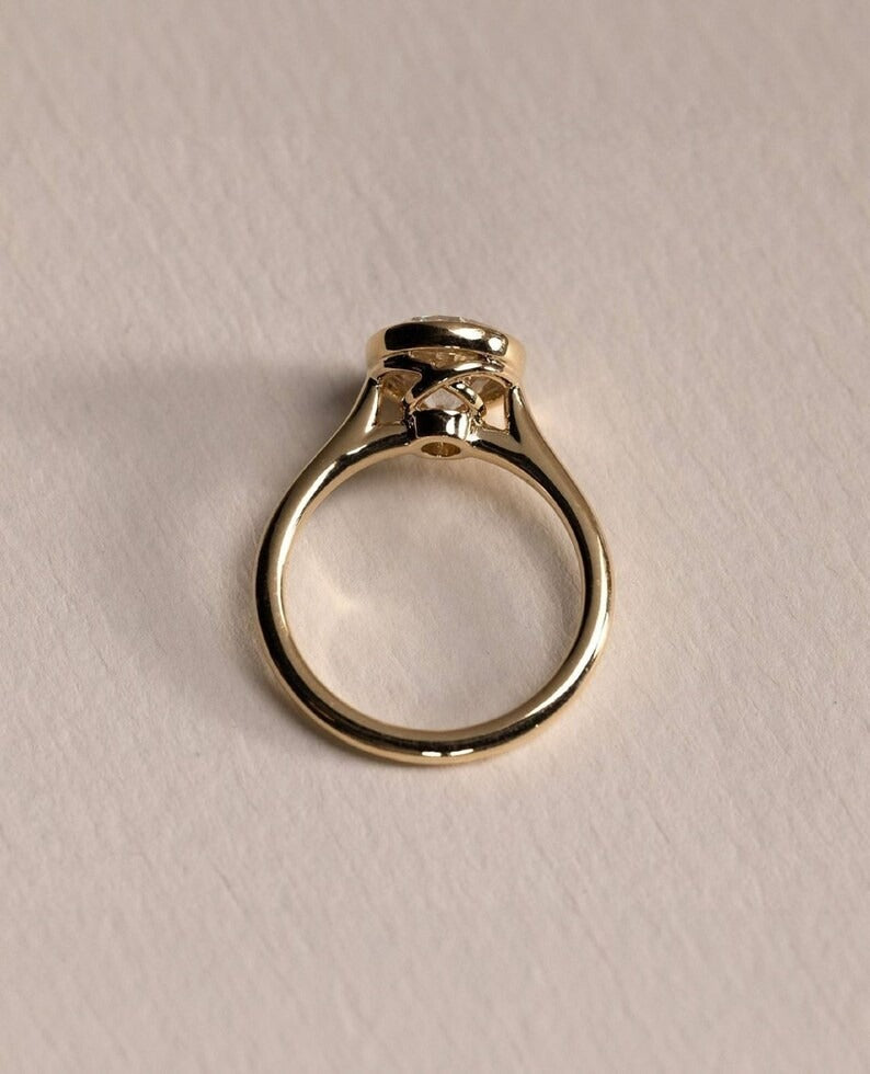 Round Bezel Set Solitaire Moissanite Engagement Ring – 14K Solid Gold Ring  - Lab Grown Wedding Ring