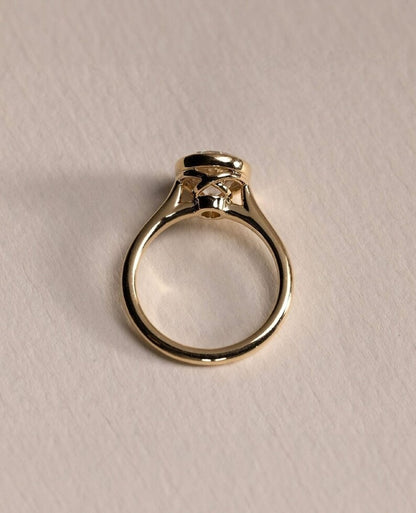 Round Bezel Set Solitaire Moissanite Engagement Ring – 14K Solid Gold Ring  - Lab Grown Wedding Ring