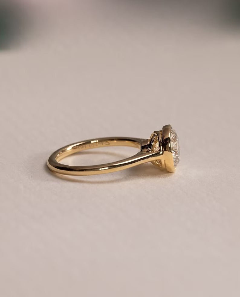 Round Bezel Set Solitaire Moissanite Engagement Ring – 14K Solid Gold Ring  - Lab Grown Wedding Ring