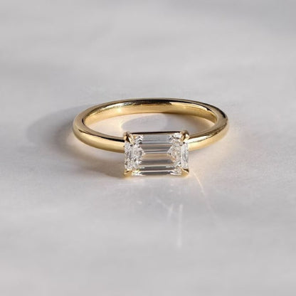 Emerald Cut Moissanite Solitaire Ring – 1.5 CT East West Minimalist Engagement Ring in 14K Solid Gold