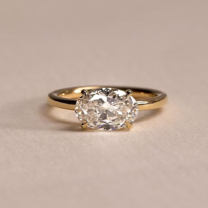 East West Oval Cut Moissanite Ring – 2 CT Solitaire Engagement Ring in 14K Solid Gold Ring