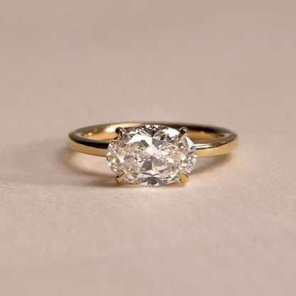 East West Oval Cut Moissanite Ring – 2 CT Solitaire Engagement Ring in 14K Solid Gold Ring
