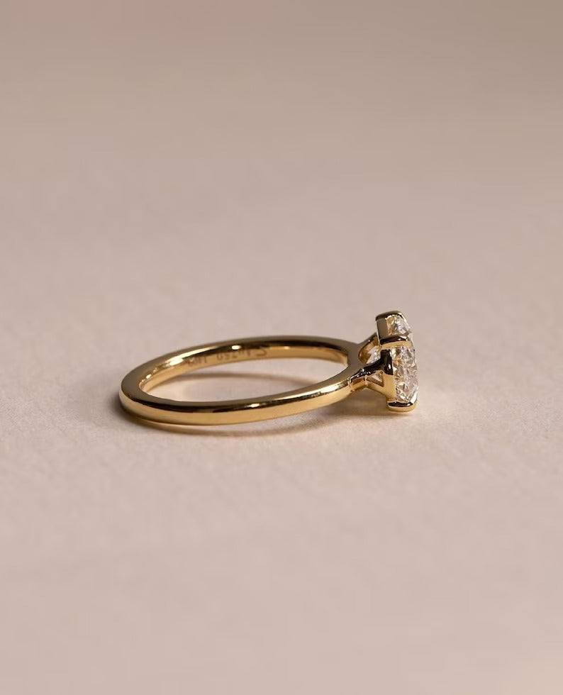 East West Oval Cut Moissanite Ring – 2 CT Solitaire Engagement Ring in 14K Solid Gold Ring