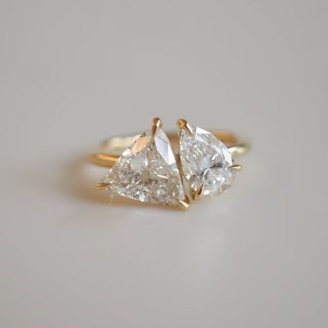 Toi Et Moi Trillion and Pear Moissanite Engagement Ring – 2.5 CT Dual Stone Statement Ring