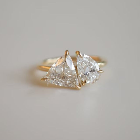 Toi Et Moi Trillion and Pear Moissanite Engagement Ring – 2.5 CT Dual Stone Statement Ring