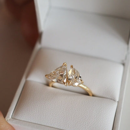 Toi Et Moi Trillion and Pear Moissanite Engagement Ring – 2.5 CT Dual Stone Statement Ring