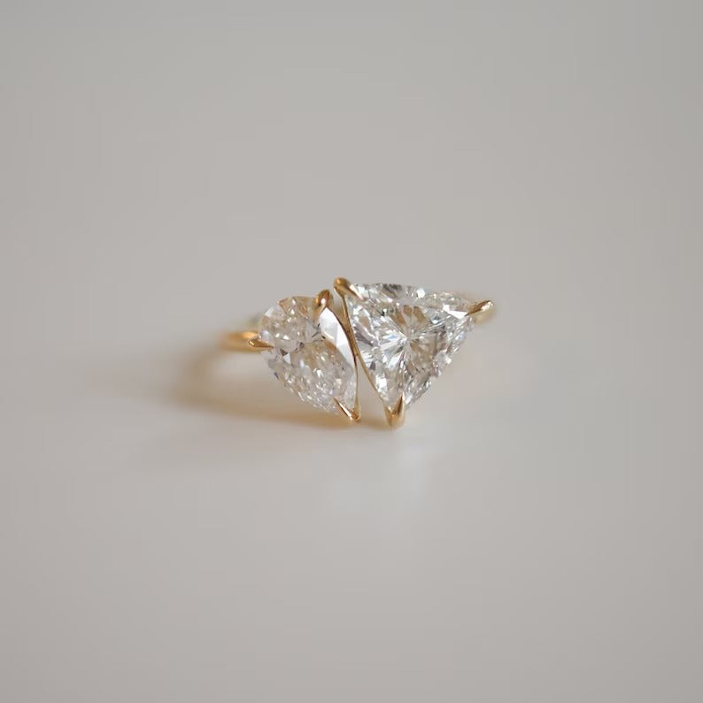 Toi Et Moi Trillion and Pear Moissanite Engagement Ring – 2.5 CT Dual Stone Statement Ring
