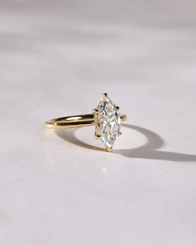 Marquise Cut Moissanite Solitaire Ring, Classic 14K Solid Gold Lab Grown Diamond Engagement Ring