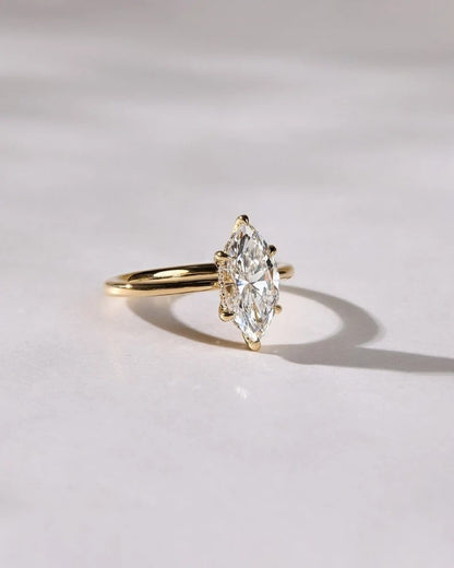 Marquise Cut Moissanite Solitaire Ring, Classic 14K Solid Gold Lab Grown Diamond Engagement Ring