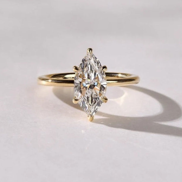 Marquise Cut Moissanite Solitaire Ring, Classic 14K Solid Gold Lab Grown Diamond Engagement Ring