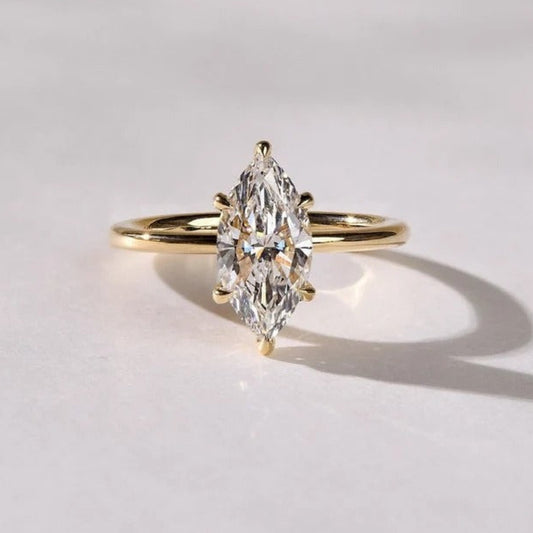 Marquise Cut Moissanite Solitaire Ring, Classic 14K Solid Gold Lab Grown Diamond Engagement Ring