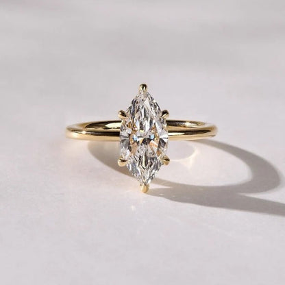 Marquise Moissanite Solitaire Engagement Ring – 14K Yellow Gold Dainty Ring