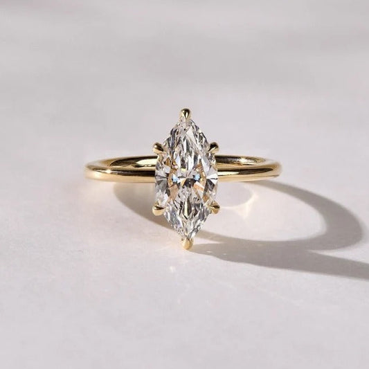 Marquise Moissanite Solitaire Engagement Ring – 14K Yellow Gold Dainty Ring