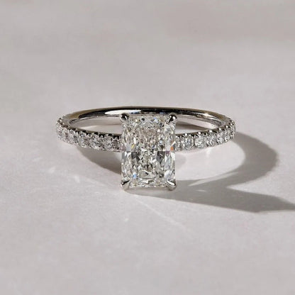 2 CT Radiant Cut Moissanite Diamond Pavé Band Engagement Ring Lab Grown Diamond Ring
