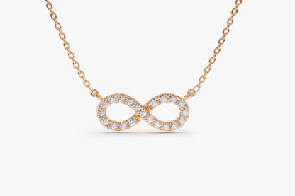 Diamond Infinity Necklace 14K Solid Gold | Micro Pave Round Cut Diamond Pendant | Eternal Love Symbol Jewelry