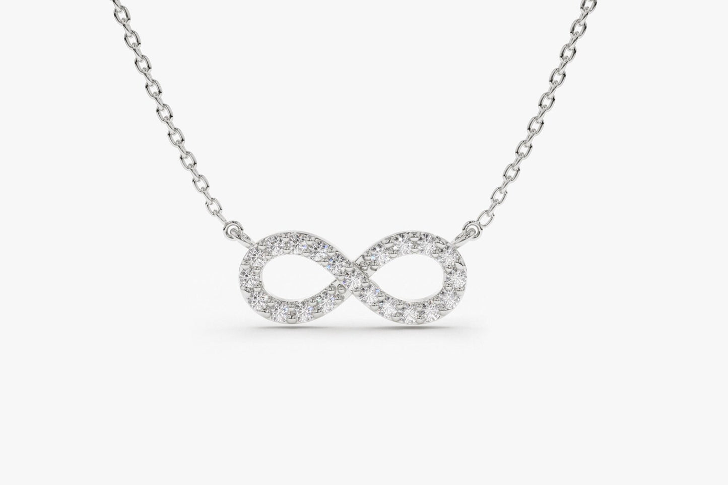 Diamond Infinity Necklace 14K Solid Gold | Micro Pave Round Cut Diamond Pendant | Eternal Love Symbol Jewelry
