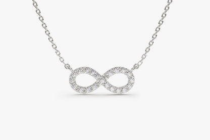 Diamond Infinity Necklace 14K Solid Gold | Micro Pave Round Cut Diamond Pendant | Eternal Love Symbol Jewelry