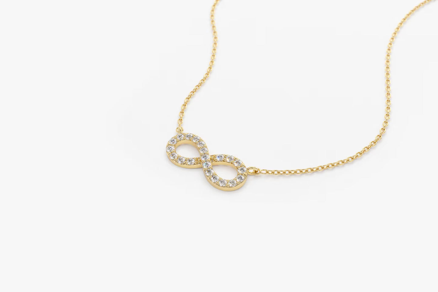 Diamond Infinity Necklace 14K Solid Gold | Micro Pave Round Cut Diamond Pendant | Eternal Love Symbol Jewelry