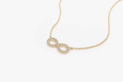 Diamond Infinity Necklace 14K Solid Gold | Micro Pave Round Cut Diamond Pendant | Eternal Love Symbol Jewelry