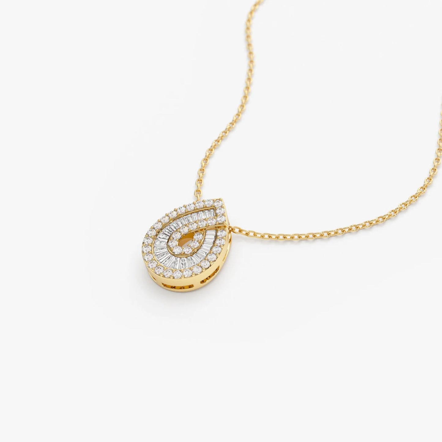 Teardrop Moissanite & Lab Grown Diamond Pendant Necklace in 14K Gold – Double Halo Pear Charm