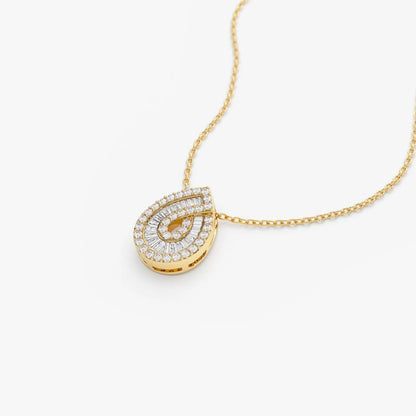 Teardrop Moissanite & Lab Grown Diamond Pendant Necklace in 14K Gold – Double Halo Pear Charm