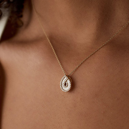 Teardrop Moissanite & Lab Grown Diamond Pendant Necklace in 14K Gold – Double Halo Pear Charm