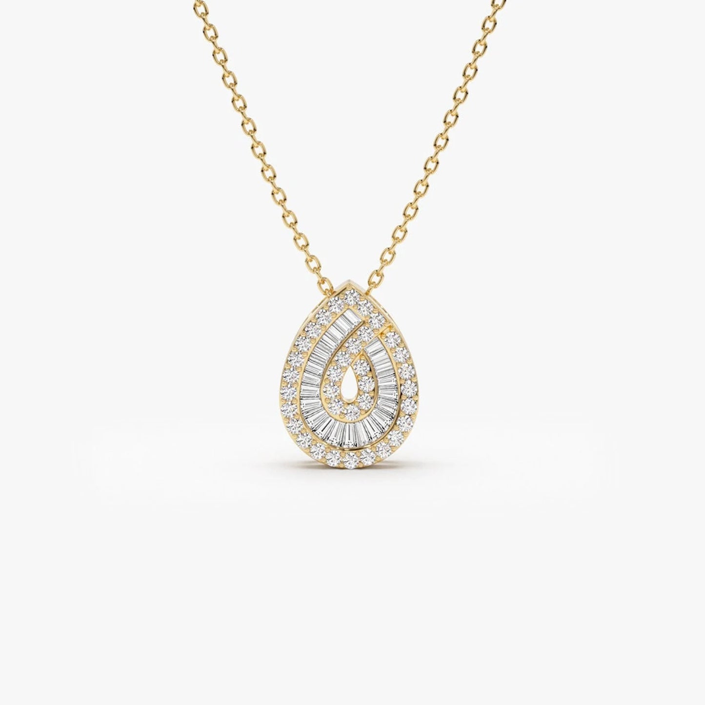 Teardrop Moissanite & Lab Grown Diamond Pendant Necklace in 14K Gold – Double Halo Pear Charm