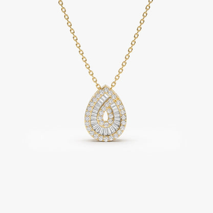 Teardrop Moissanite & Lab Grown Diamond Pendant Necklace in 14K Gold – Double Halo Pear Charm