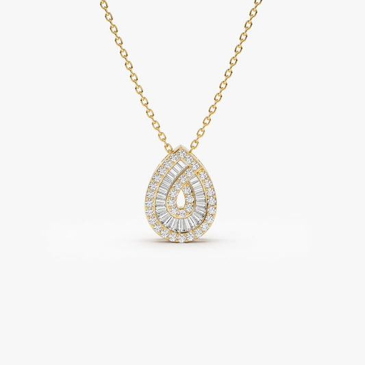 Teardrop Moissanite & Lab Grown Diamond Pendant Necklace in 14K Gold – Double Halo Pear Charm
