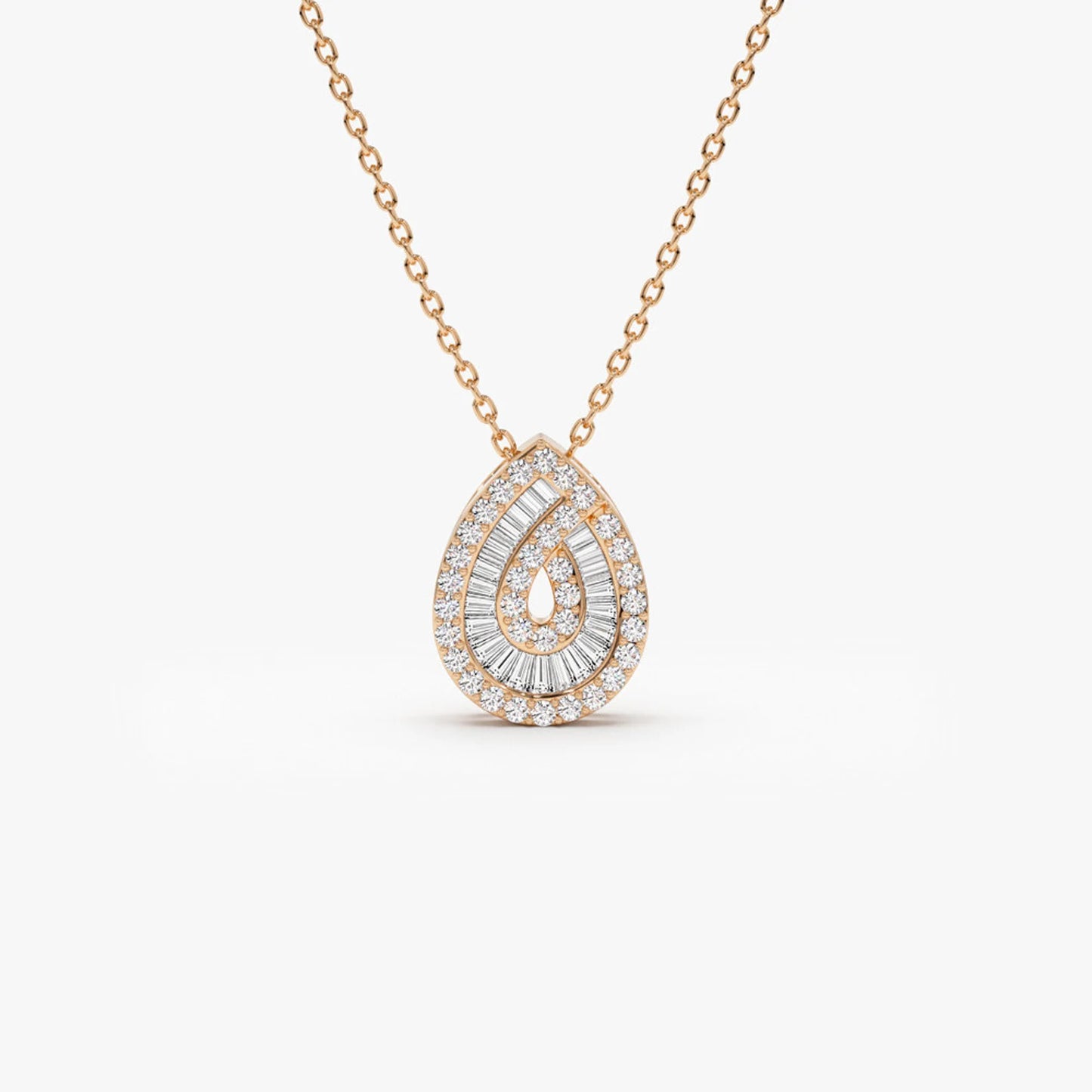 Teardrop Moissanite & Lab Grown Diamond Pendant Necklace in 14K Gold – Double Halo Pear Charm