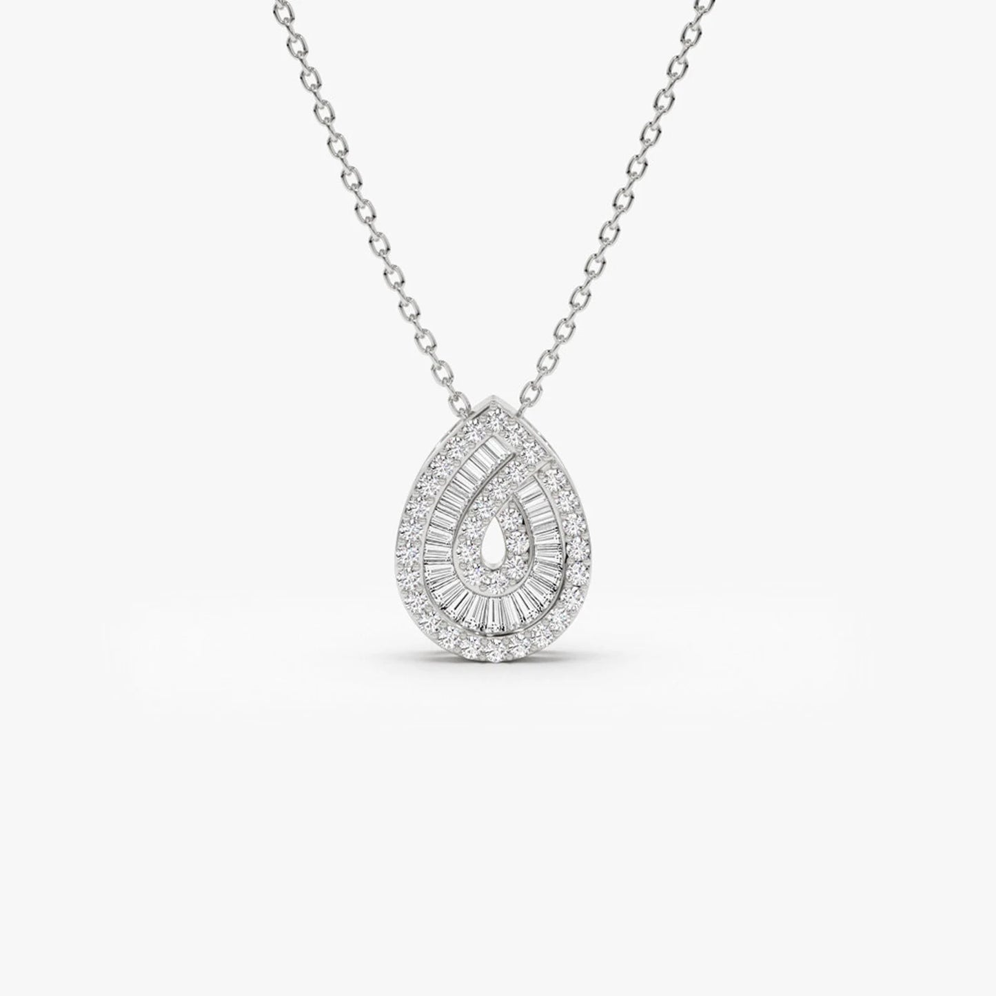 Teardrop Moissanite & Lab Grown Diamond Pendant Necklace in 14K Gold – Double Halo Pear Charm