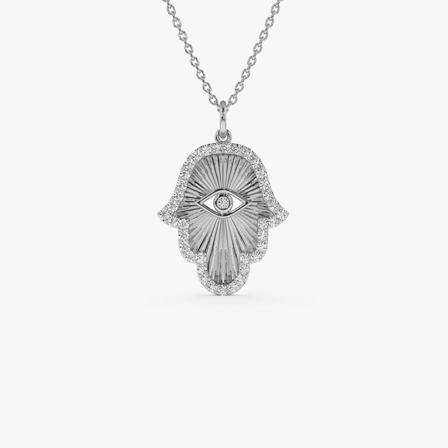 Hamsa Necklace in 14K Gold – Moissanite or Lab Grown Diamond Hand Pendant, Evil Eye Protection Necklace