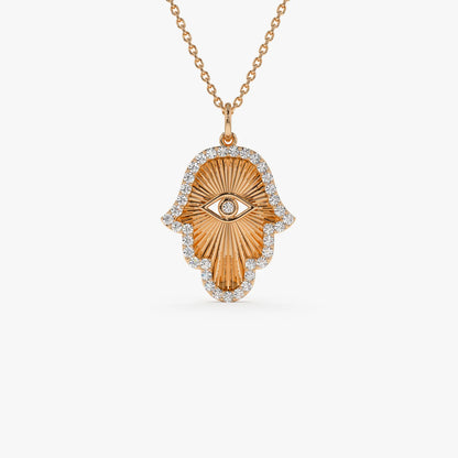 Hamsa Necklace in 14K Gold – Moissanite or Lab Grown Diamond Hand Pendant, Evil Eye Protection Necklace