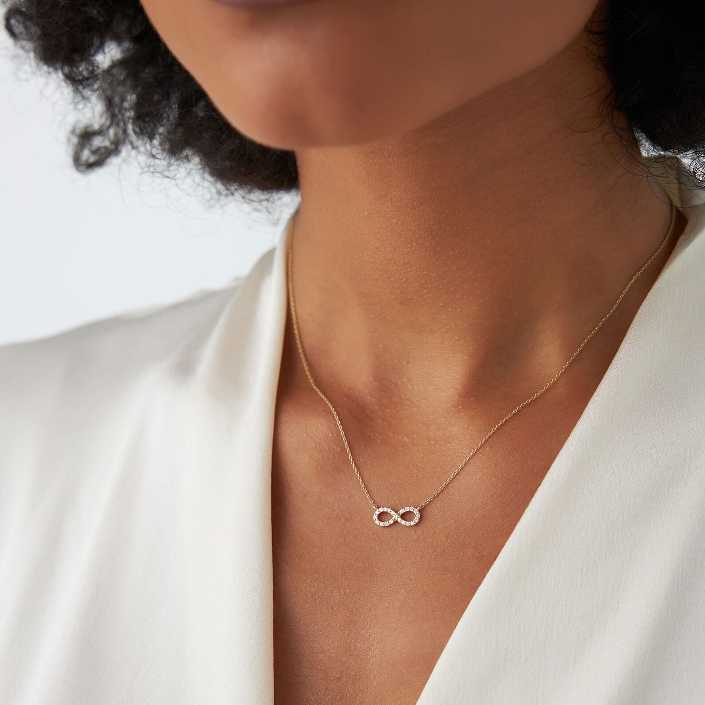 Diamond Infinity Necklace 14K Solid Gold | Micro Pave Round Cut Diamond Pendant | Eternal Love Symbol Jewelry