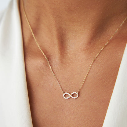 Diamond Infinity Necklace 14K Solid Gold | Micro Pave Round Cut Diamond Pendant | Eternal Love Symbol Jewelry