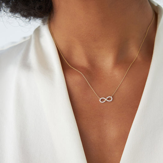 Diamond Infinity Necklace 14K Solid Gold | Micro Pave Round Cut Diamond Pendant | Eternal Love Symbol Jewelry