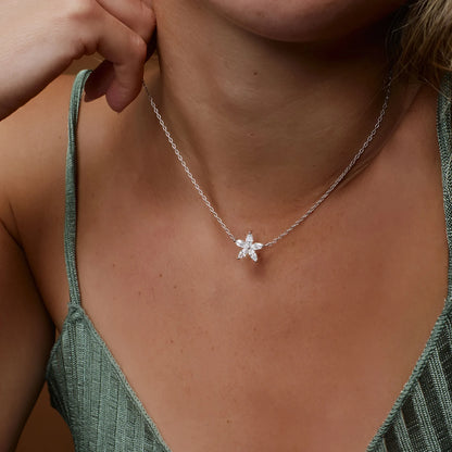 Floral Moissanite or Lab Grown Diamond Necklace in 14K Gold – Marquise Flower Pendant