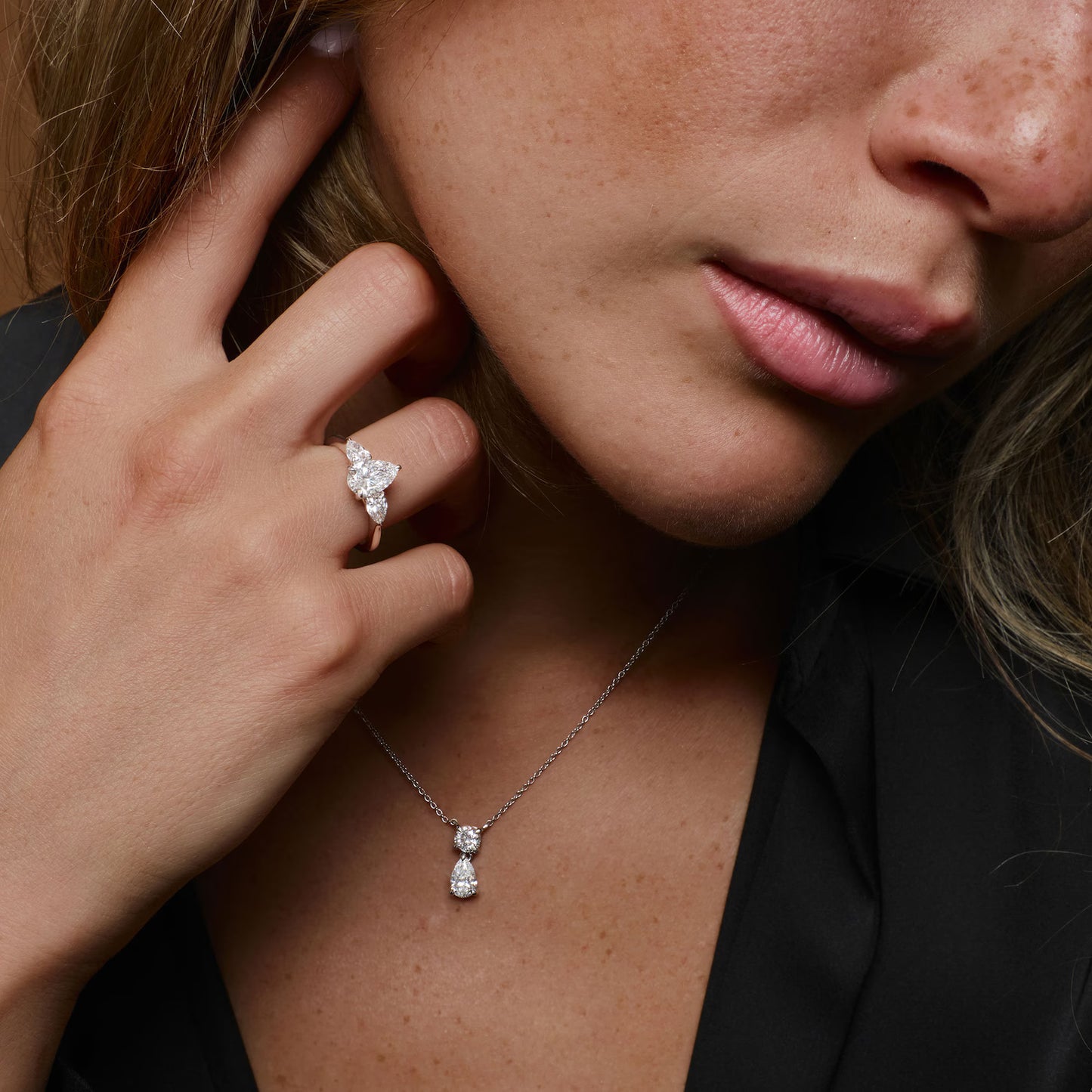 Pear & Round Diamond Basket Necklace – 1.25 CTW | 14K Solid Gold Lab Grown Diamond Teardrop Pendant