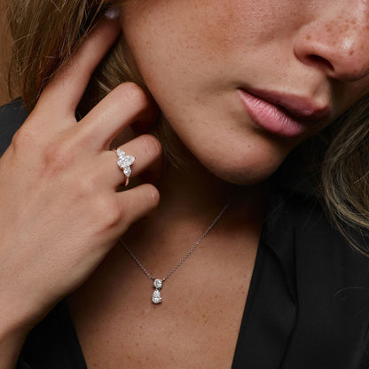 Pear & Round Diamond Basket Necklace – 1.25 CTW | 14K Solid Gold Lab Grown Diamond Teardrop Pendant
