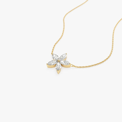 Floral Moissanite or Lab Grown Diamond Necklace in 14K Gold – Marquise Flower Pendant