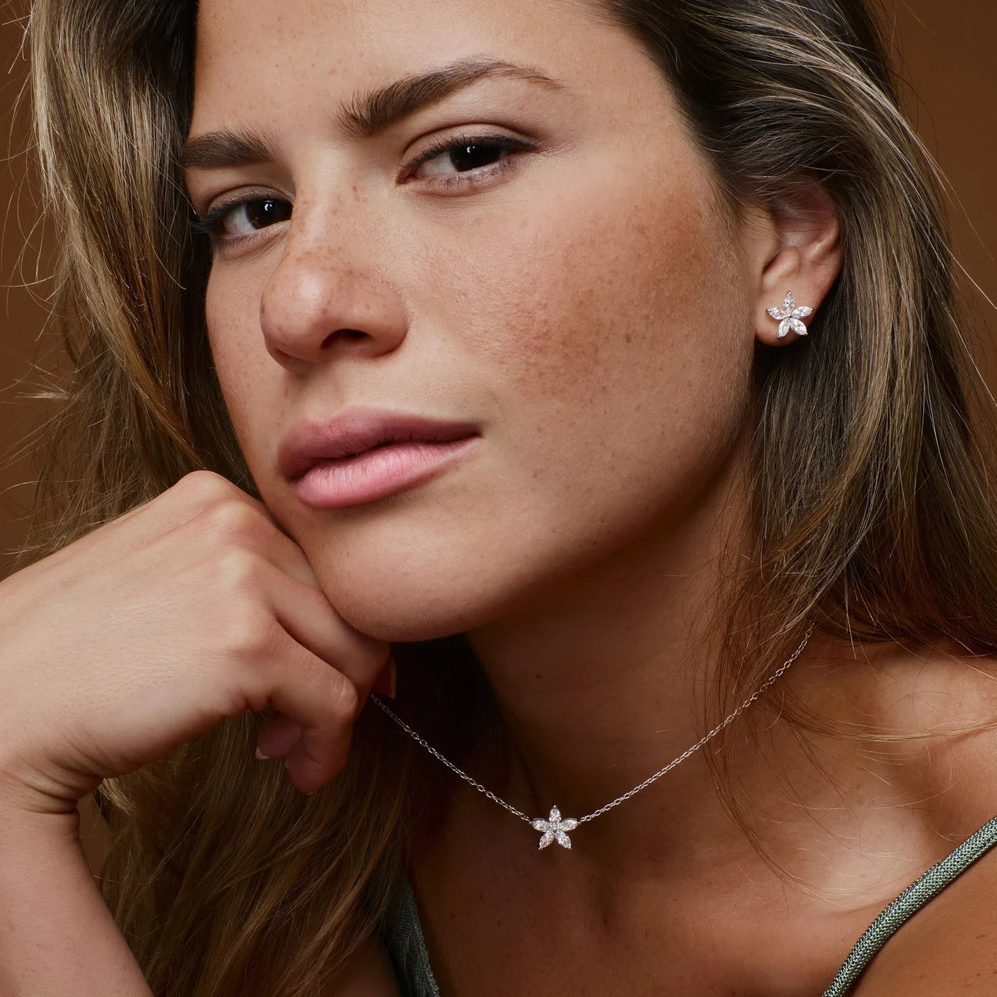 Floral Moissanite or Lab Grown Diamond Necklace in 14K Gold – Marquise Flower Pendant