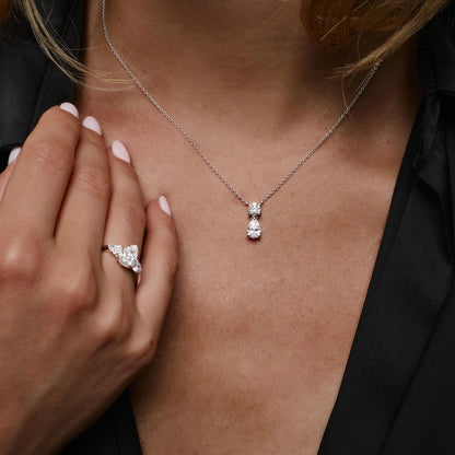 Pear & Round Diamond Basket Necklace – 1.25 CTW | 14K Solid Gold Lab Grown Diamond Teardrop Pendant