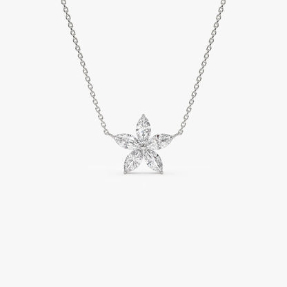 Floral Moissanite or Lab Grown Diamond Necklace in 14K Gold – Marquise Flower Pendant