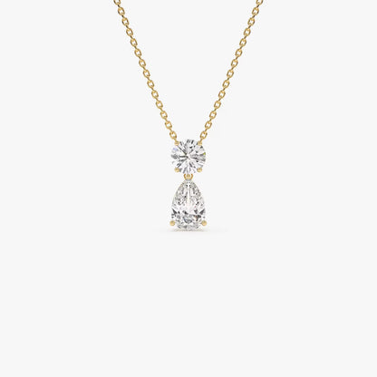 Pear & Round Diamond Basket Necklace – 1.25 CTW | 14K Solid Gold Lab Grown Diamond Teardrop Pendant