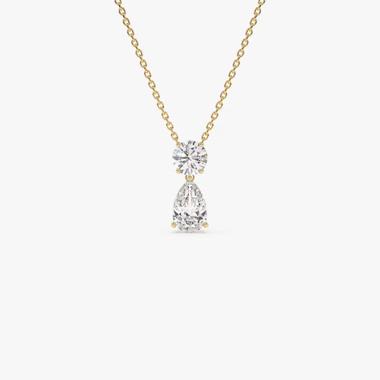 Pear & Round Diamond Basket Necklace – 1.25 CTW | 14K Solid Gold Lab Grown Diamond Teardrop Pendant