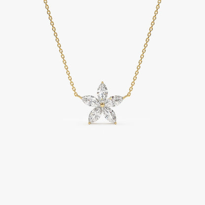 Floral Moissanite or Lab Grown Diamond Necklace in 14K Gold – Marquise Flower Pendant