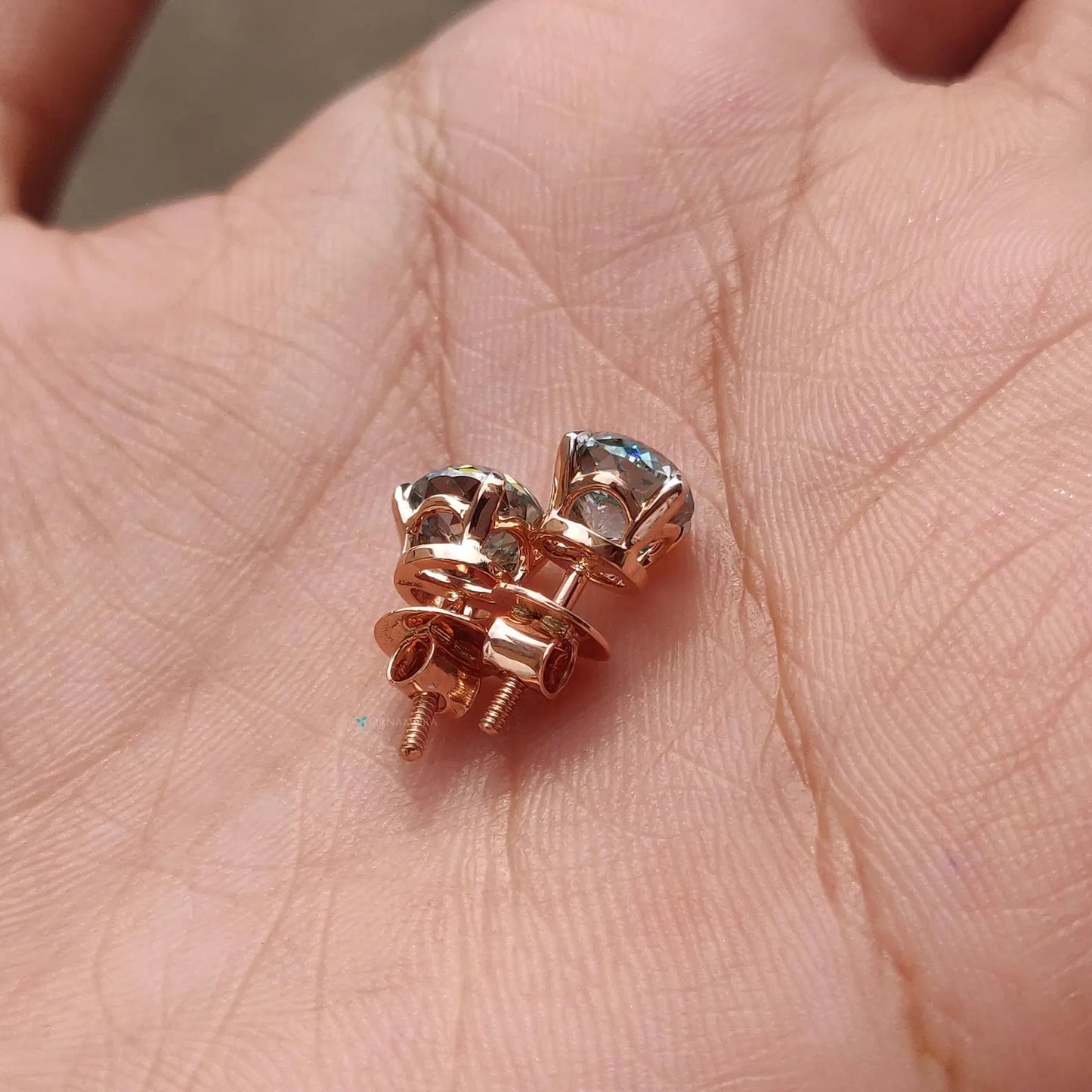 Green Blue Moissanite Stud Earrings - 2 CT Portuguese Lab Grown Diamond - 14K Gold Screw Back