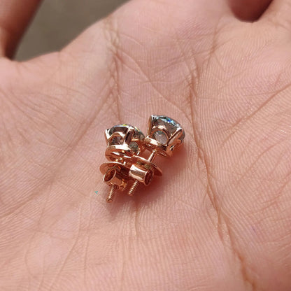 Green Blue Moissanite Stud Earrings - 2 CT Portuguese Lab Grown Diamond - 14K Gold Screw Back
